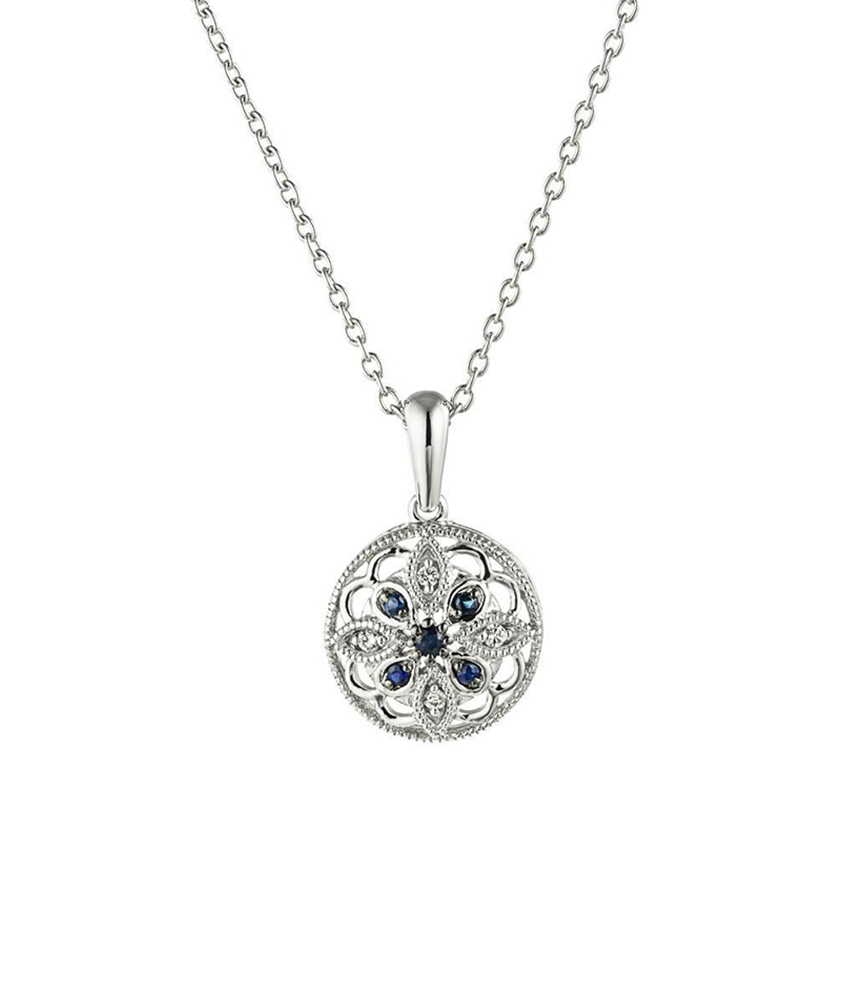 Diamond Sapphire Flower Necklace Pendant